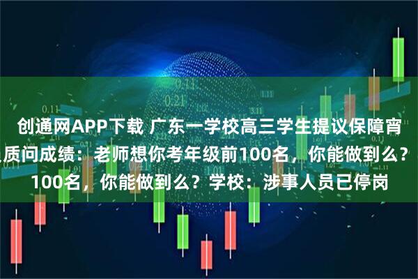 创通网APP下载 广东一学校高三学生提议保障宵夜供应，反被食堂人员质问成绩：老师想你考年级前100名，你能做到么？学校：涉事人员已停岗